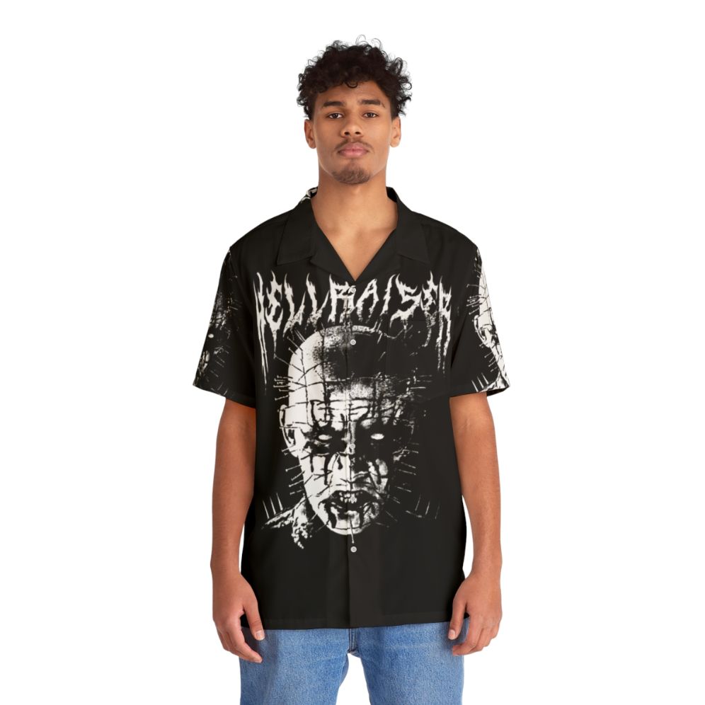 Black metal Hawaiian shirt with Pinhead from Hellraiser - People Front