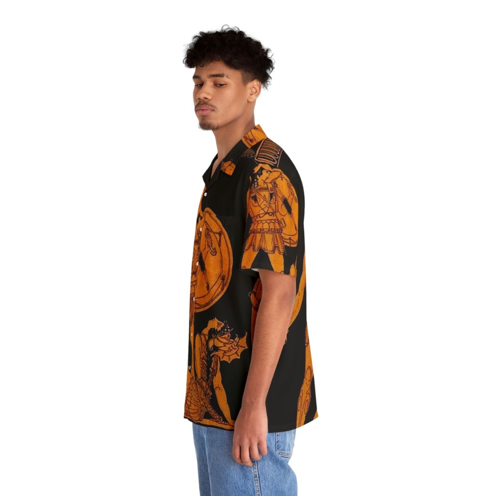 Colorful Greek mythology inspired Hawaiian shirt with ancient Greek god and goddess frieze print - People Left