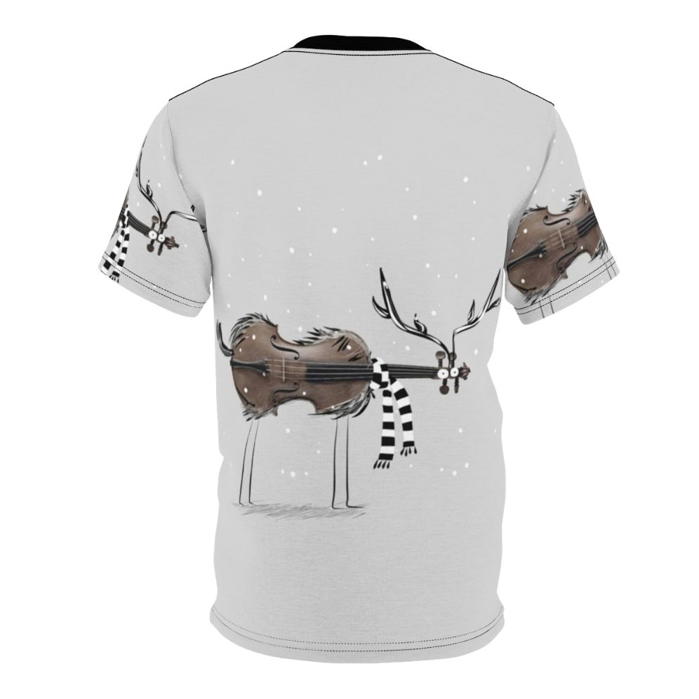 T-shirt featuring a design with a violin and reindeer in a winter scene - Back