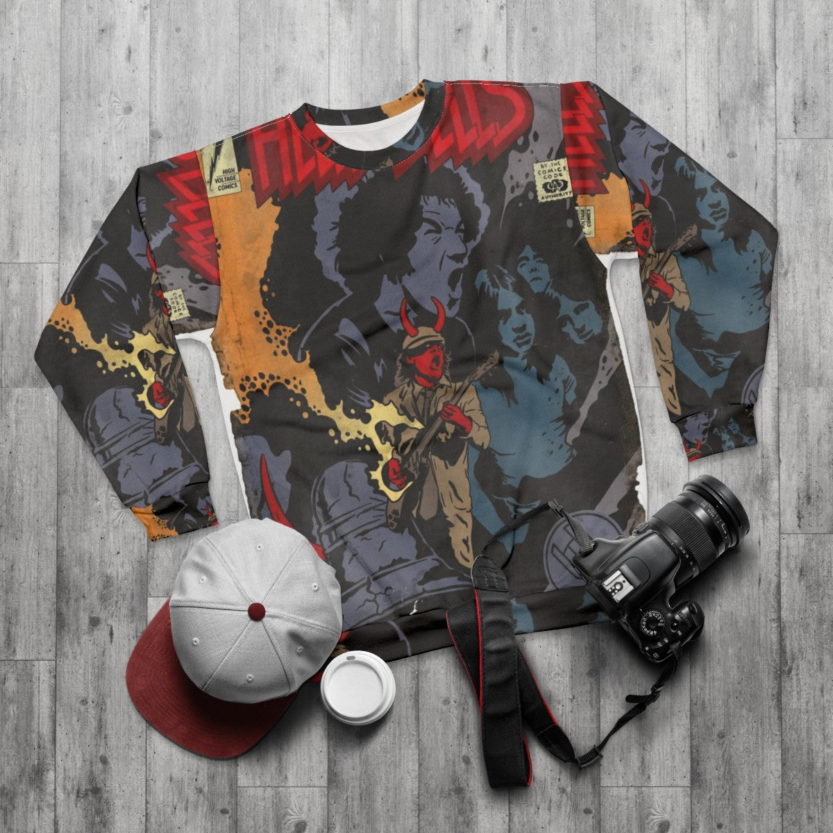 Hells Bells Comics ACDC Sweatshirt - flat lay