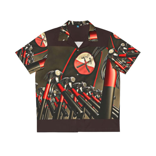 Digitally enhanced cartoon Hawaiian shirt with hammers and Pink Floyd's The Wall