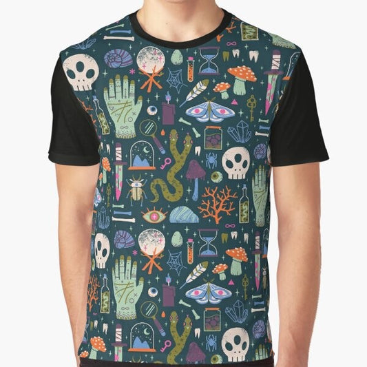 Cabinet of Curiosities Graphic T-Shirt featuring a collection of occult and natural elements