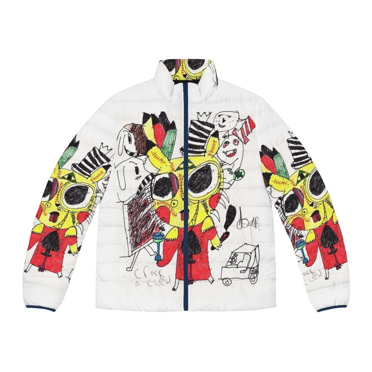 Colorful puffer jacket with psychedelic, funky design