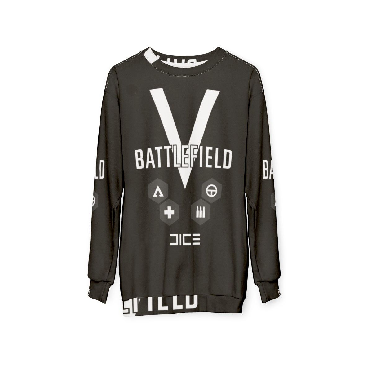 Battlefield V Sweatshirt, featuring the BFV logo and military-inspired design - hanging