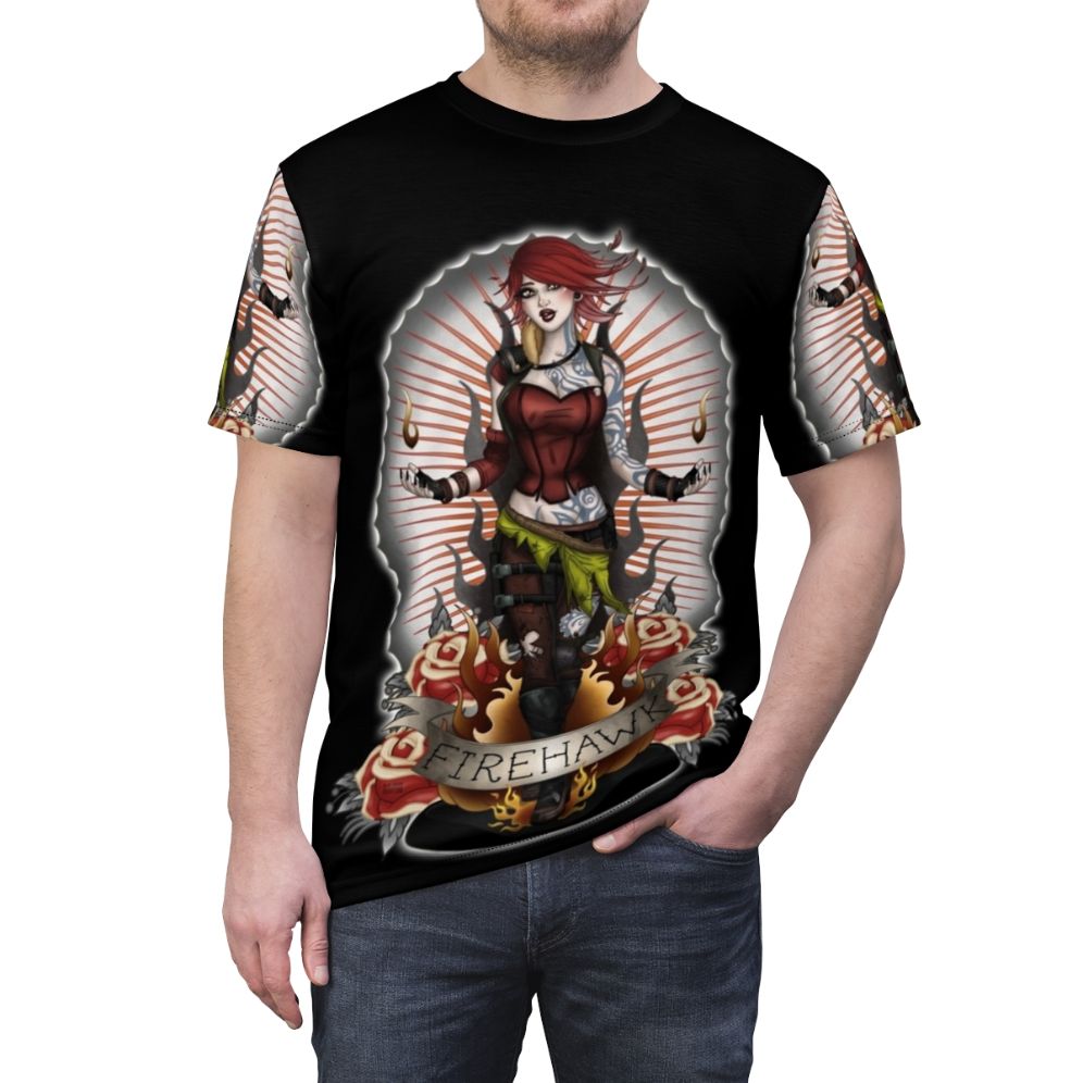 Borderlands Firehawk fan art printed on a high-quality t-shirt - men front