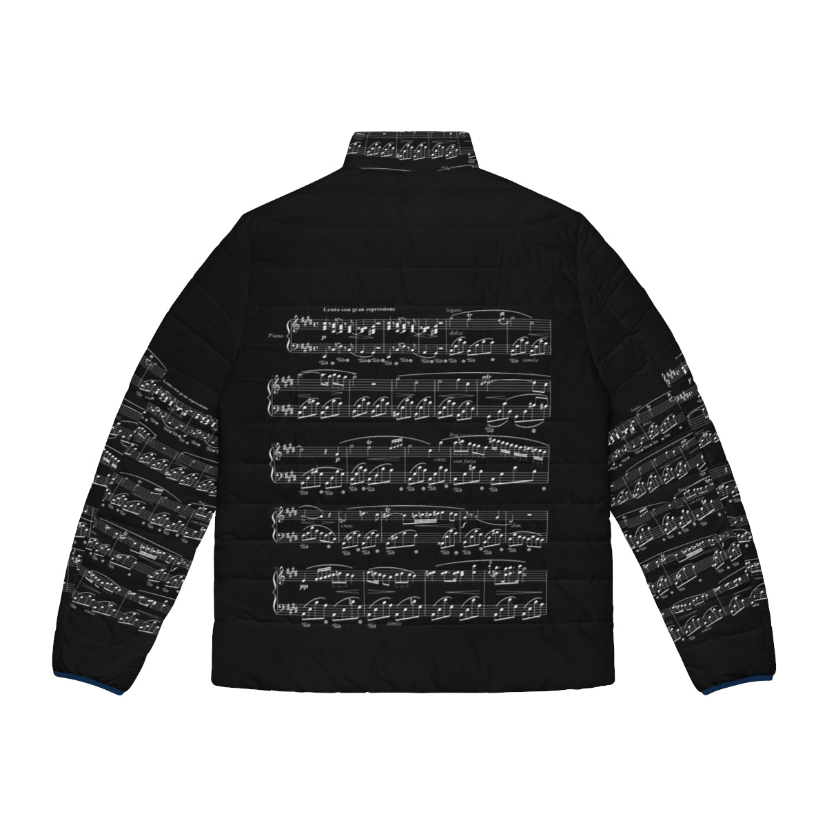 Puffer jacket with musical notes and Chopin Nocturne design - Back