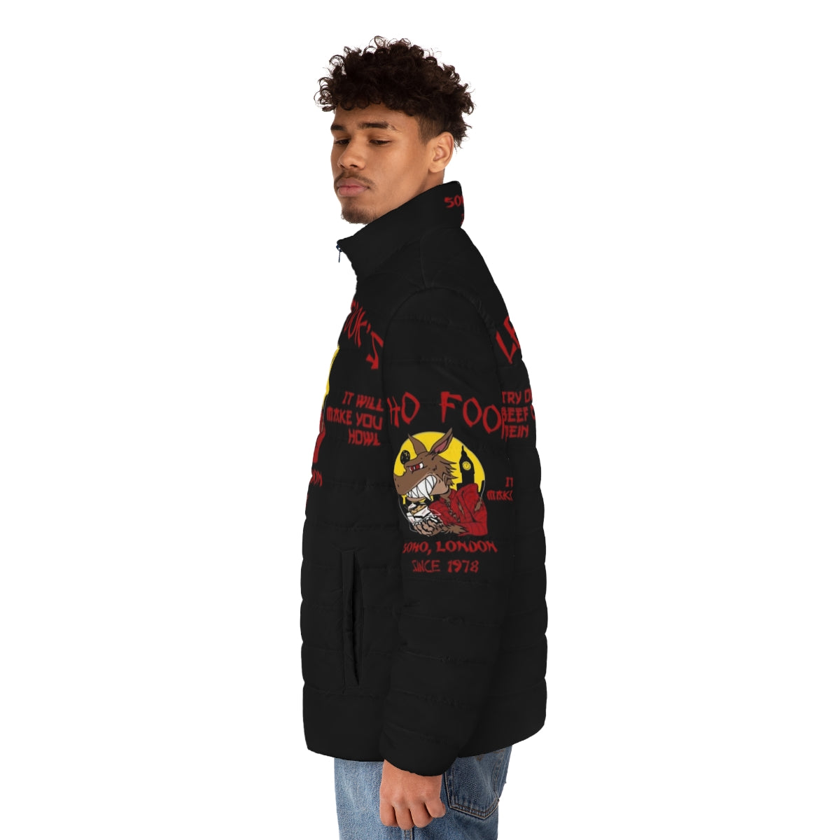 Puffer jacket with werewolves of London design - men side left