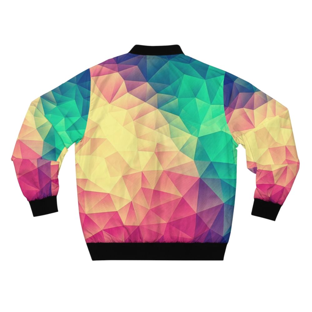 Abstract polygon and cubism design bomber jacket in rainbow colors for LGBTQ+ pride. - Back