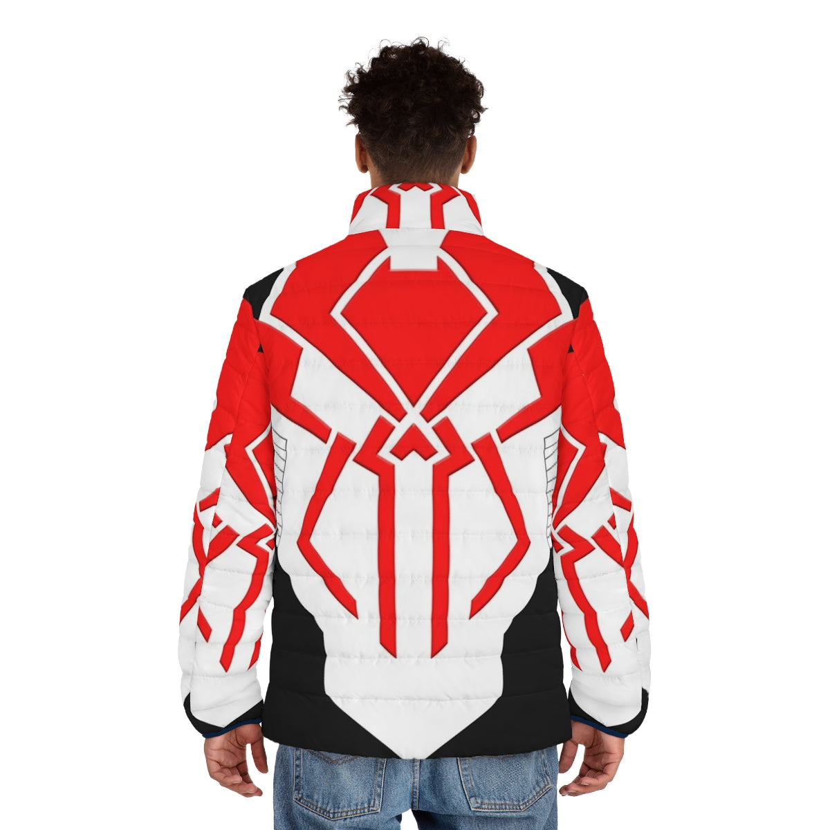 Marvel-inspired puffer jacket featuring Spider-Man 2099 design - men back