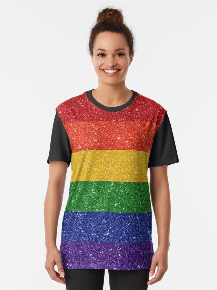 Glitter LGBTQ pride rainbow flag graphic design on a t-shirt - Women