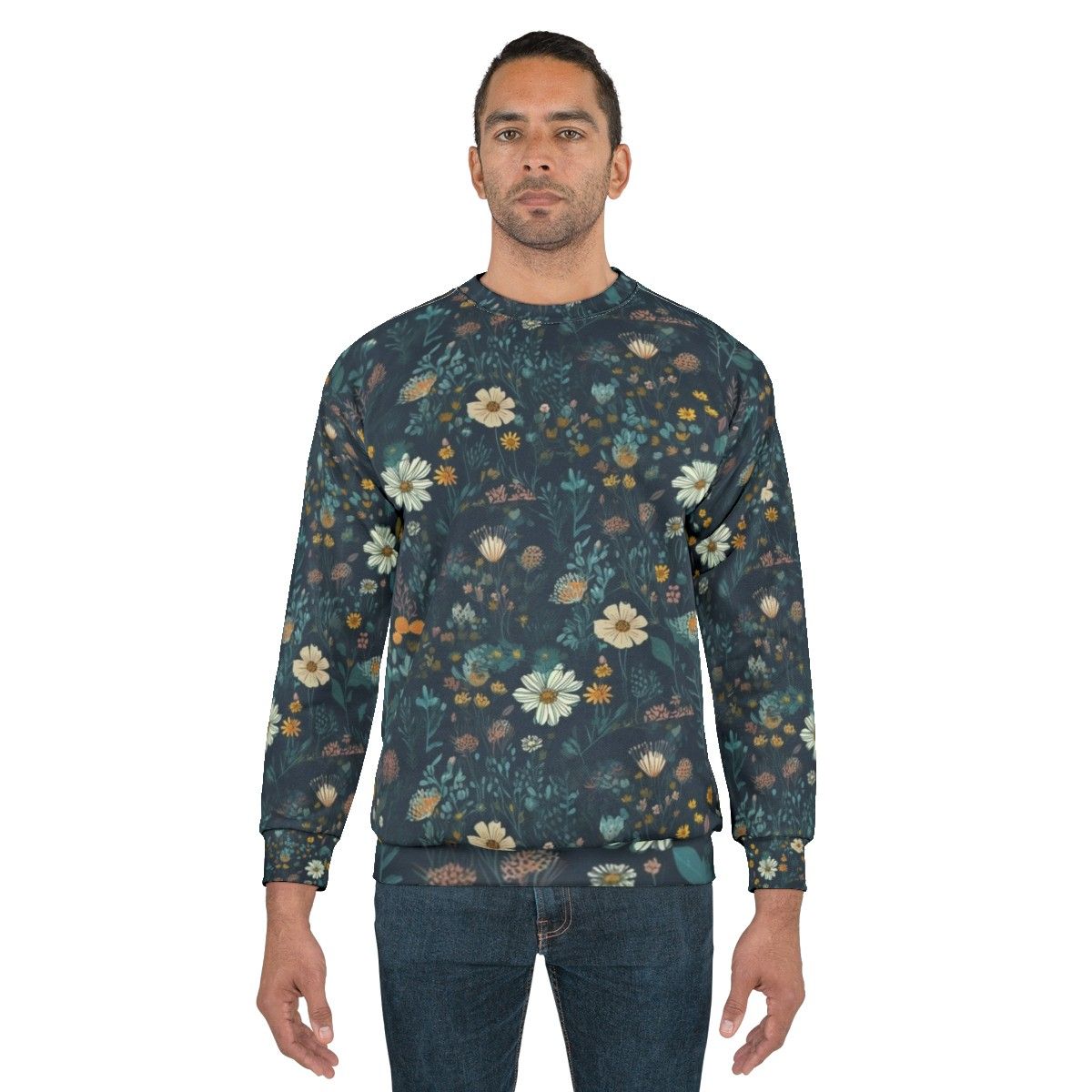 Vibrant wildflowers pattern on a cozy sweatshirt - men