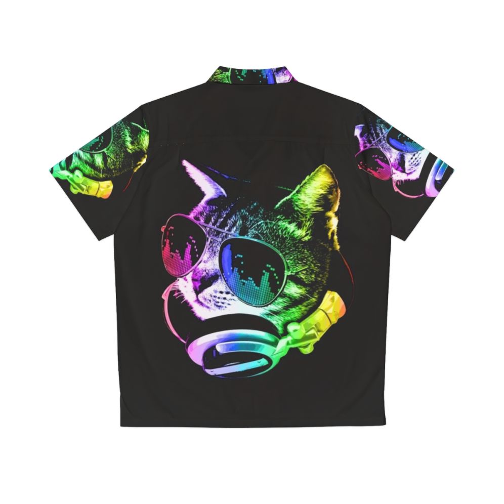 Rainbow Music Cat Hawaiian Shirt featuring a cat wearing headphones - Back