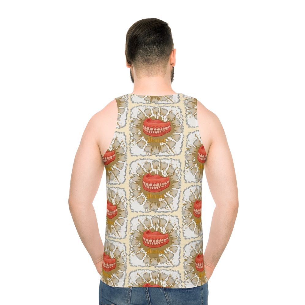 Dentist unisex tank top with dental-themed design - men back