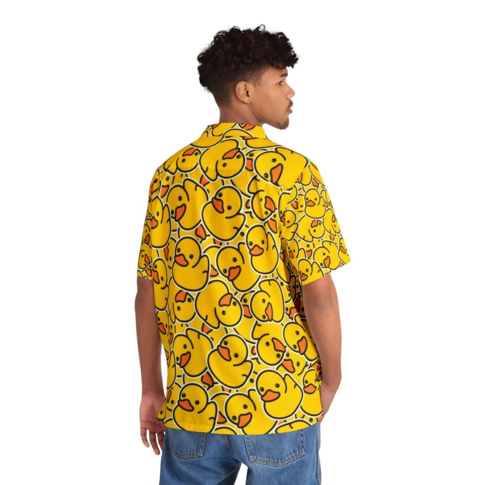 Bright yellow Hawaiian shirt with adorable rubber duck print design - People Back