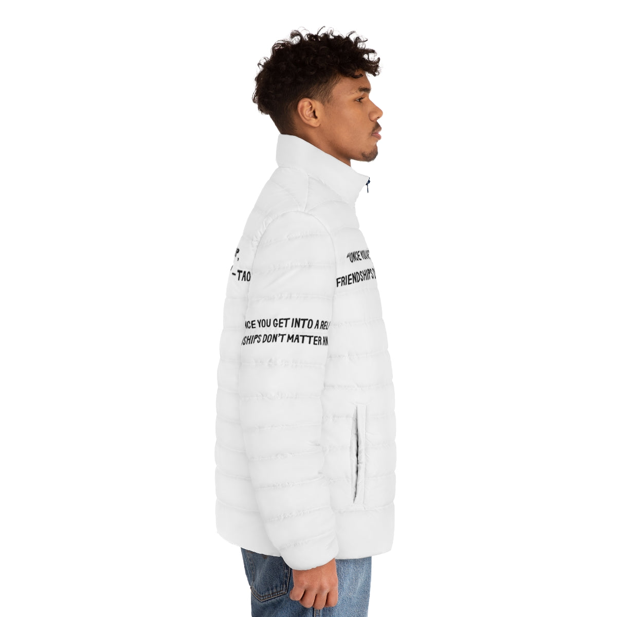 Heartstopper gang puffer jacket featuring characters Charlie Spring and Nick Nelson - men side right