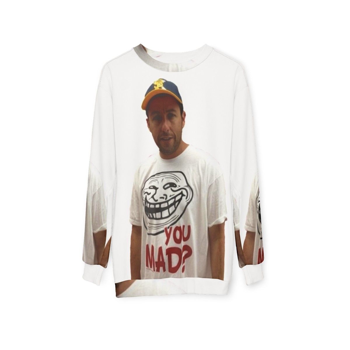 Adam Sandler Wearing a "U Mad" Graphic Sweatshirt - hanging