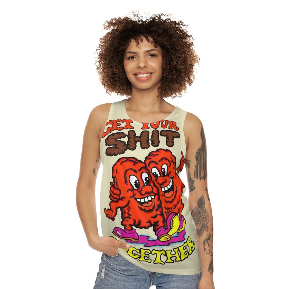 Retro-inspired unisex tank top with "Get Your Shit Together" text - women