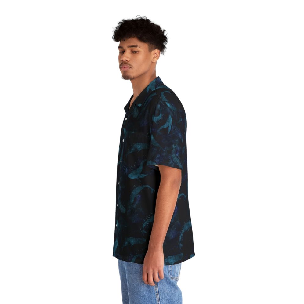 Indigo blue Hawaiian shirt with whale print design - People Left