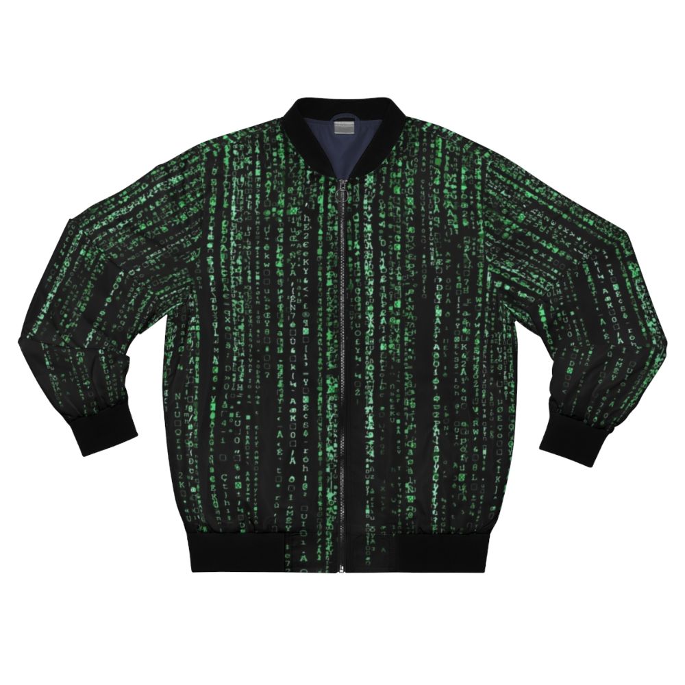 The Matrix Code Cyberpunk Bomber Jacket with Neo, Morpheus, and Trinity graphics