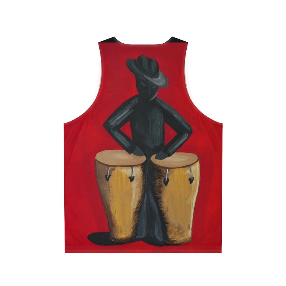 Unisex tank top featuring salsa music art and a conga player - Back