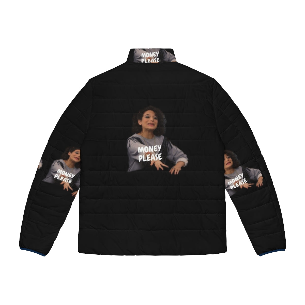 Funny "Money Please" puffer jacket with Mona Lisa Saperstein inspired design - Back