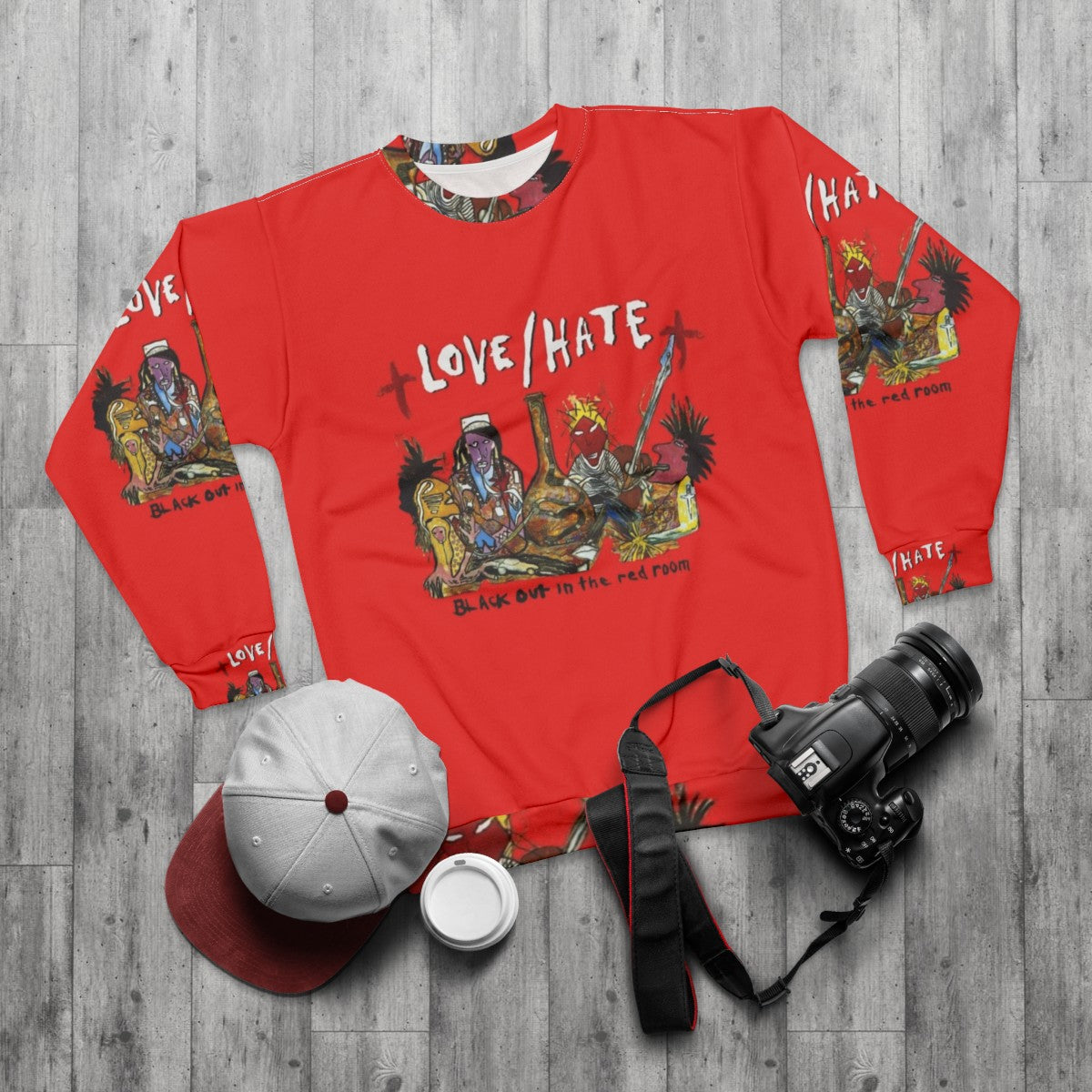 Blackout in the Red Room Heavy Metal Grunge Sweatshirt - flat lay