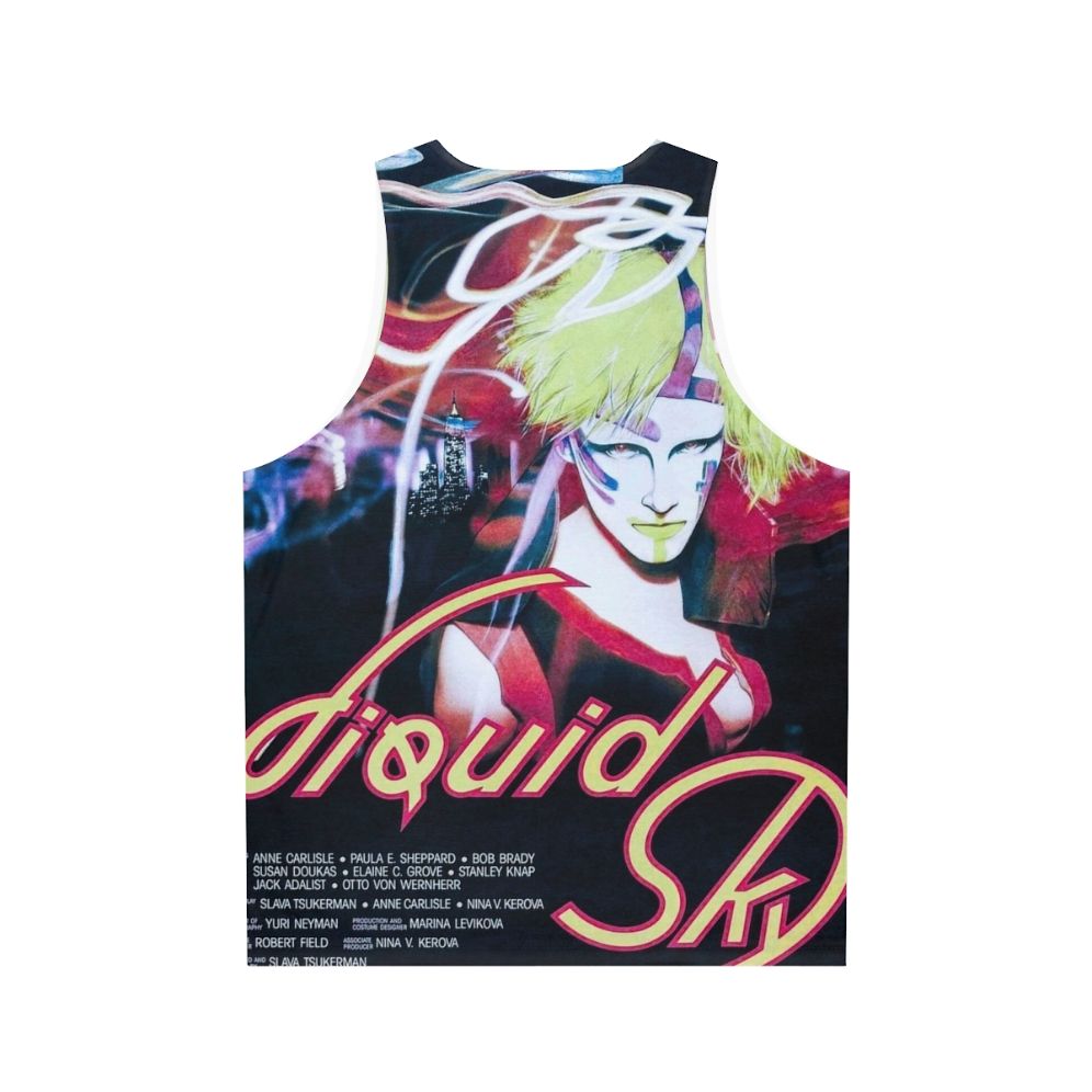 Retro unisex tank top featuring surreal art inspired by the 80s cult classic film "Liquid Sky" - Back