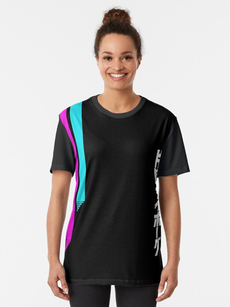 Vaporwave aesthetic graphic t-shirt with retro 1980s design - Women