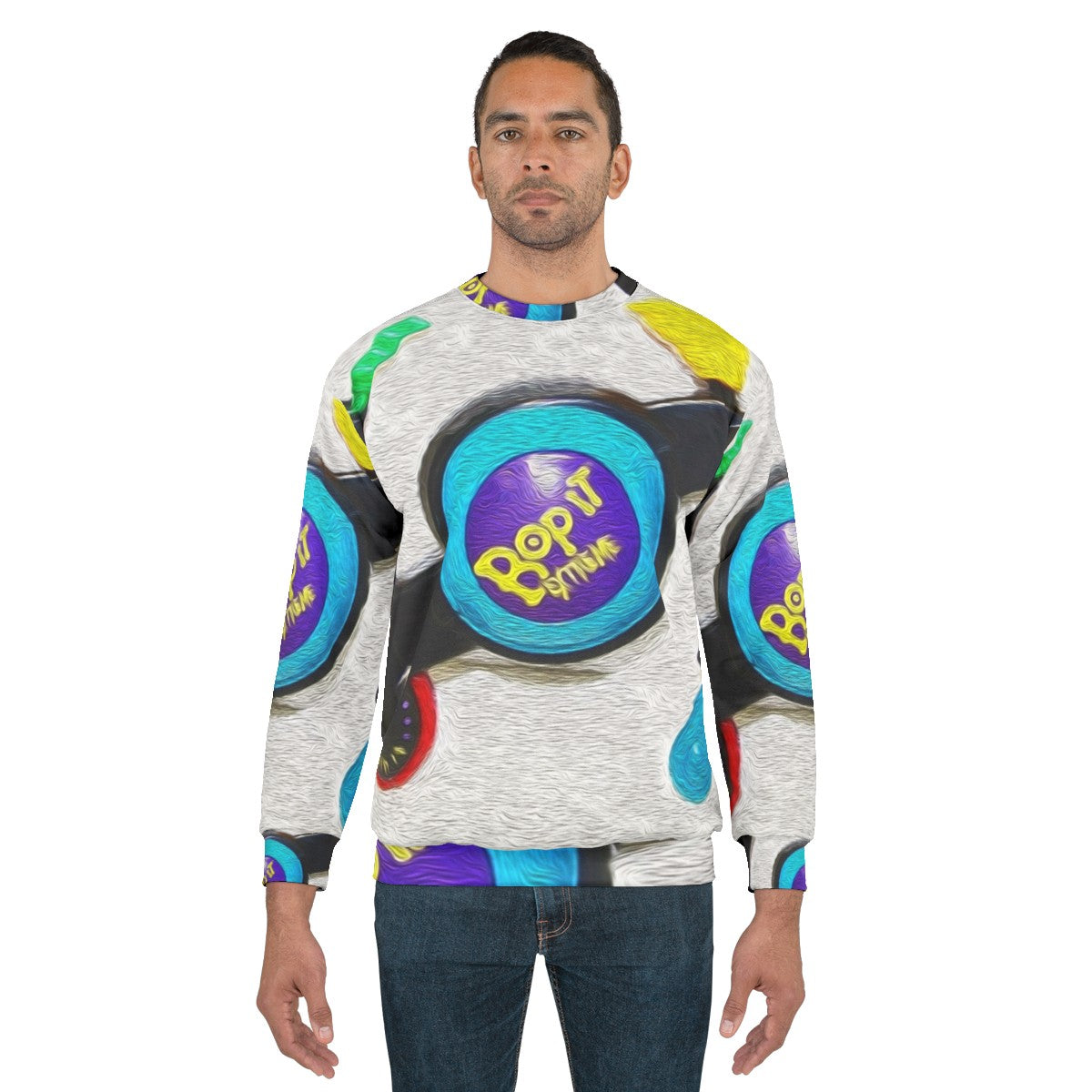 Bop It Extreme retro sweatshirt with colorful meme-inspired design - men