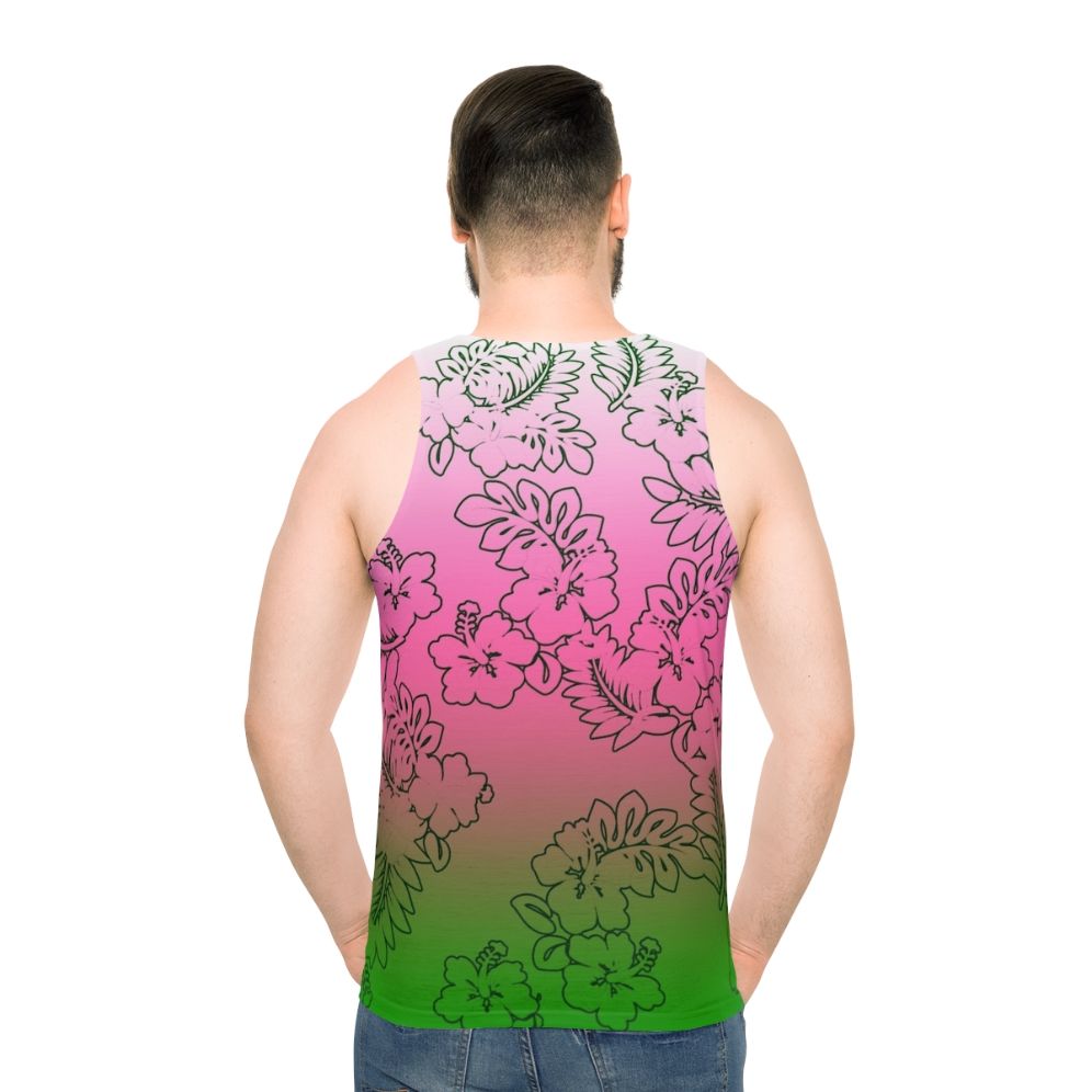 Ombre floral hibiscus unisex tank top - men back