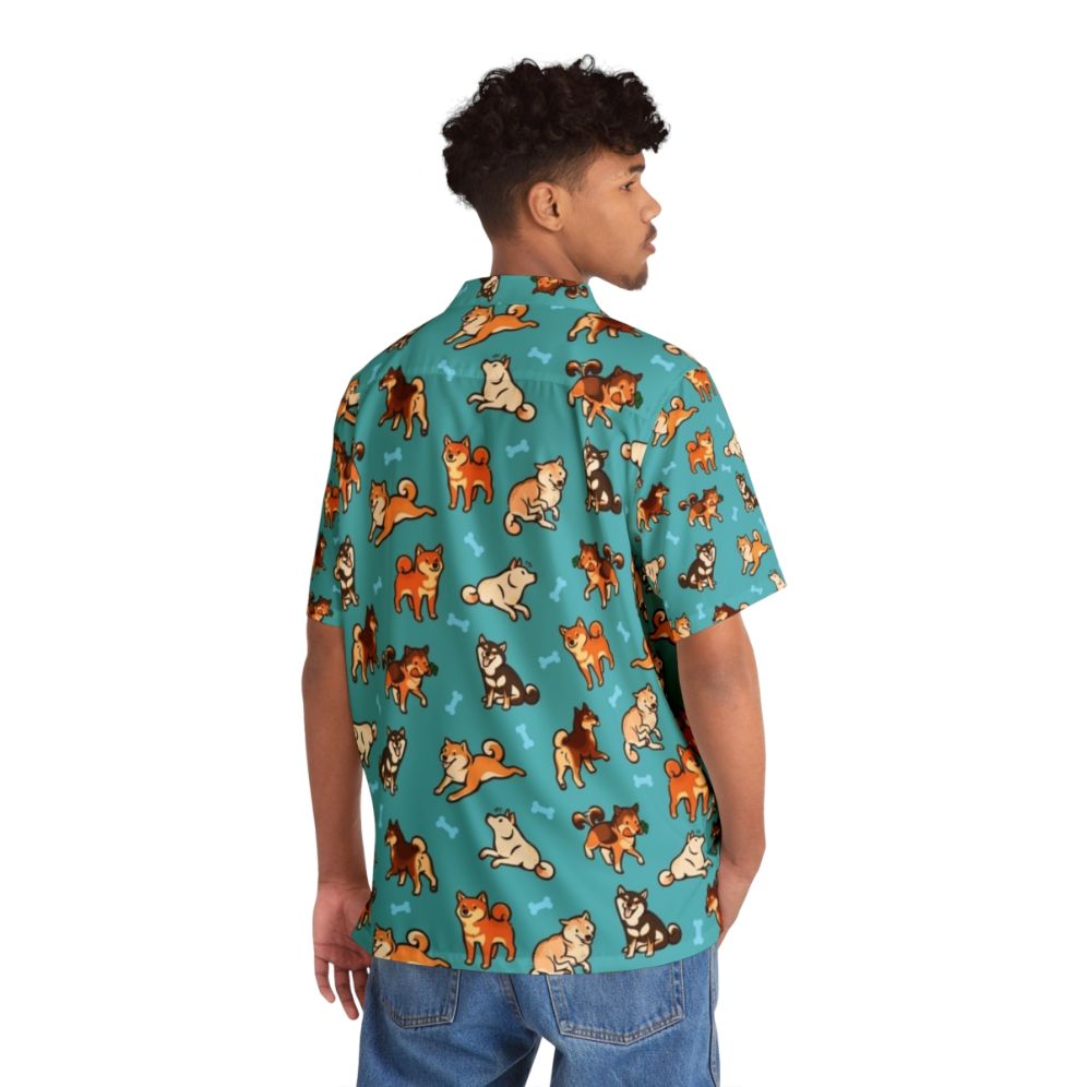 Blue Shiba Inu Hawaiian Shirt with Cute Dog Pattern - People Back