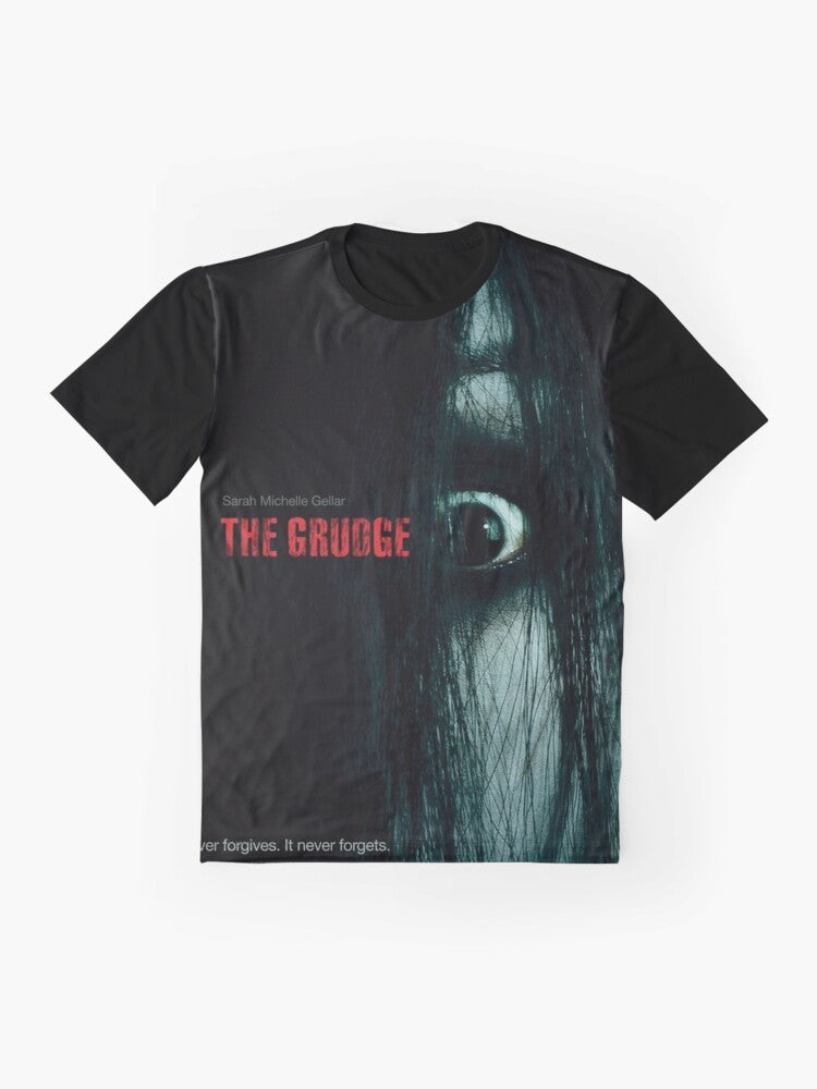 "The Grudge Movie Graphic T-Shirt - Horror themed apparel featuring a spooky ghost design" - Flat lay