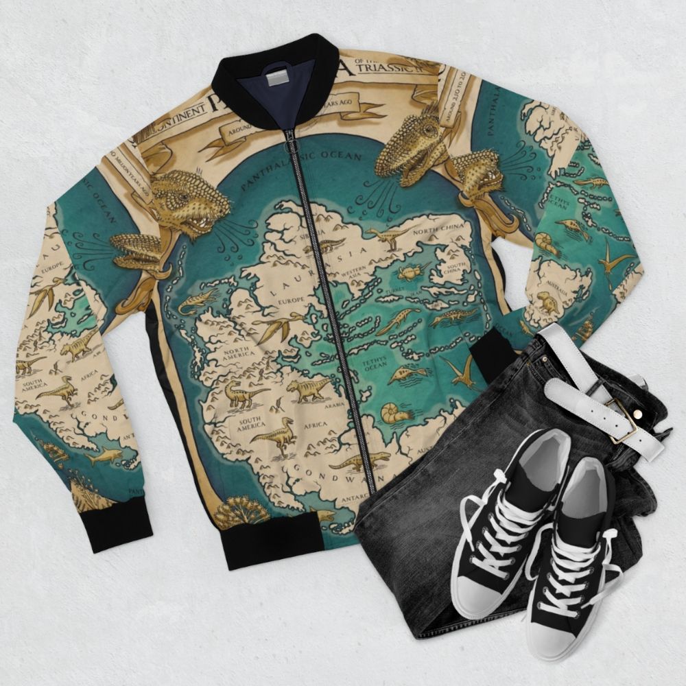 Pangaea supercontinent map bomber jacket - Flat lay