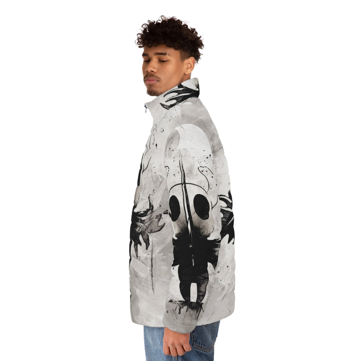 Hollow Knight Watercolor Painting Puffer Jacket - men side left