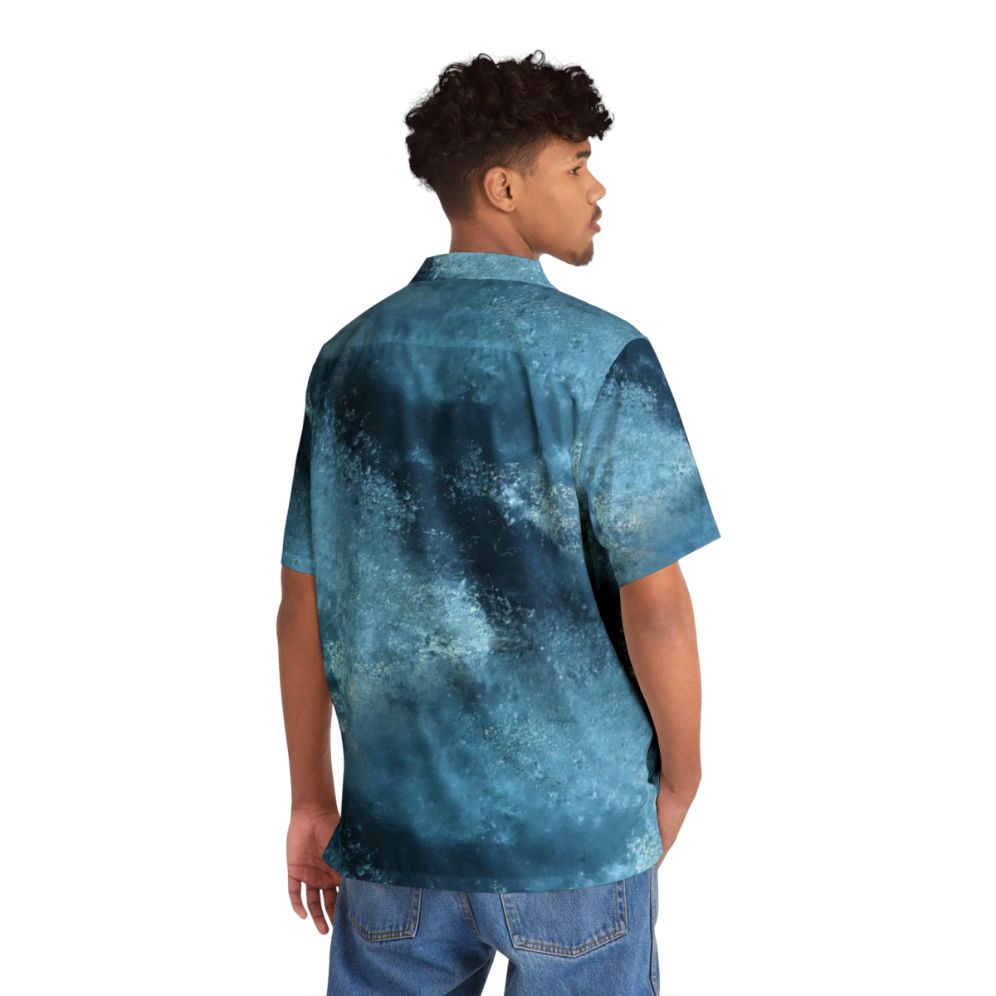 Blue Frost Hawaiian Shirt with Frozen, Icy Patterns - People Back