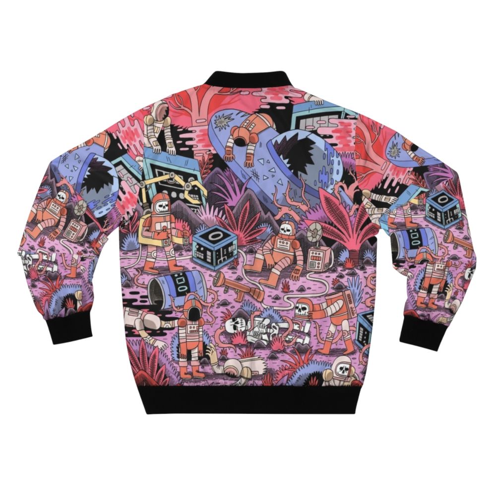 Chaos Bomber Jacket - Stellar sci-fi inspired outwear with a bold, detailed design featuring a spaceman, skulls, and cosmic elements. - Back