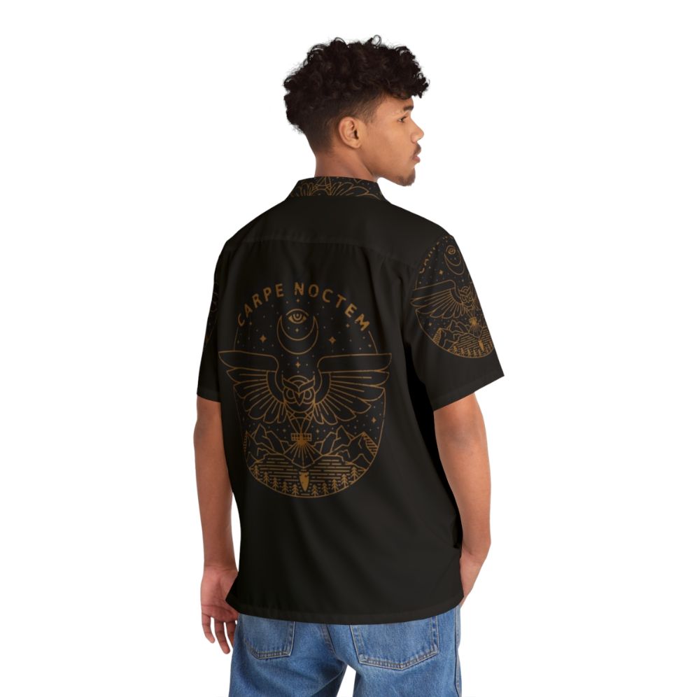 Carpe Noctem Hawaiian Shirt featuring a night owl and mountain landscape - People Back