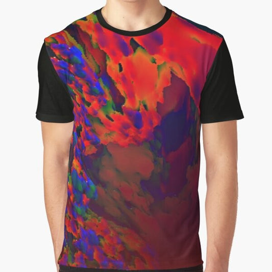 Vibrant red geometric fractal design graphic t-shirt