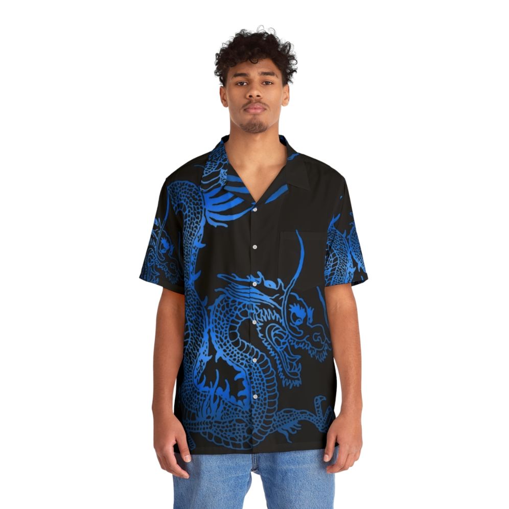 Blue Chinese dragon pattern Hawaiian shirt - People Front