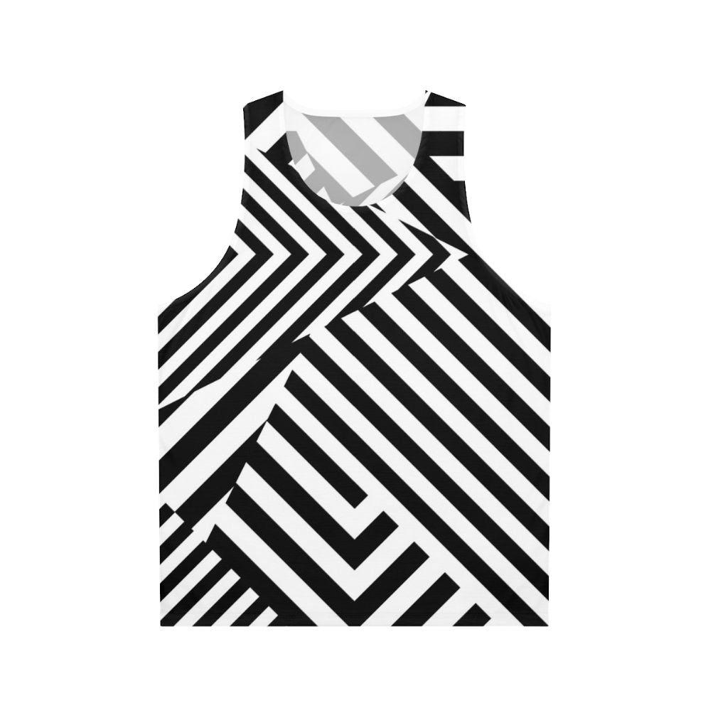 Monochrome graphic unisex tank top with optical illusion camouflage design