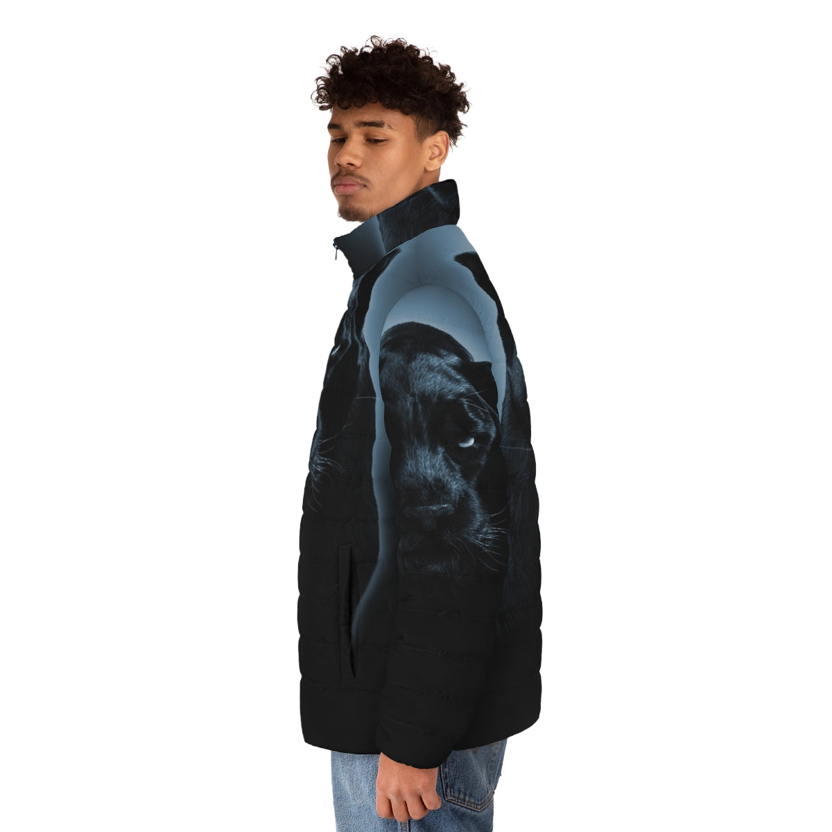 Black Panther Puffer Jacket featuring a bold and vibrant design - men side left