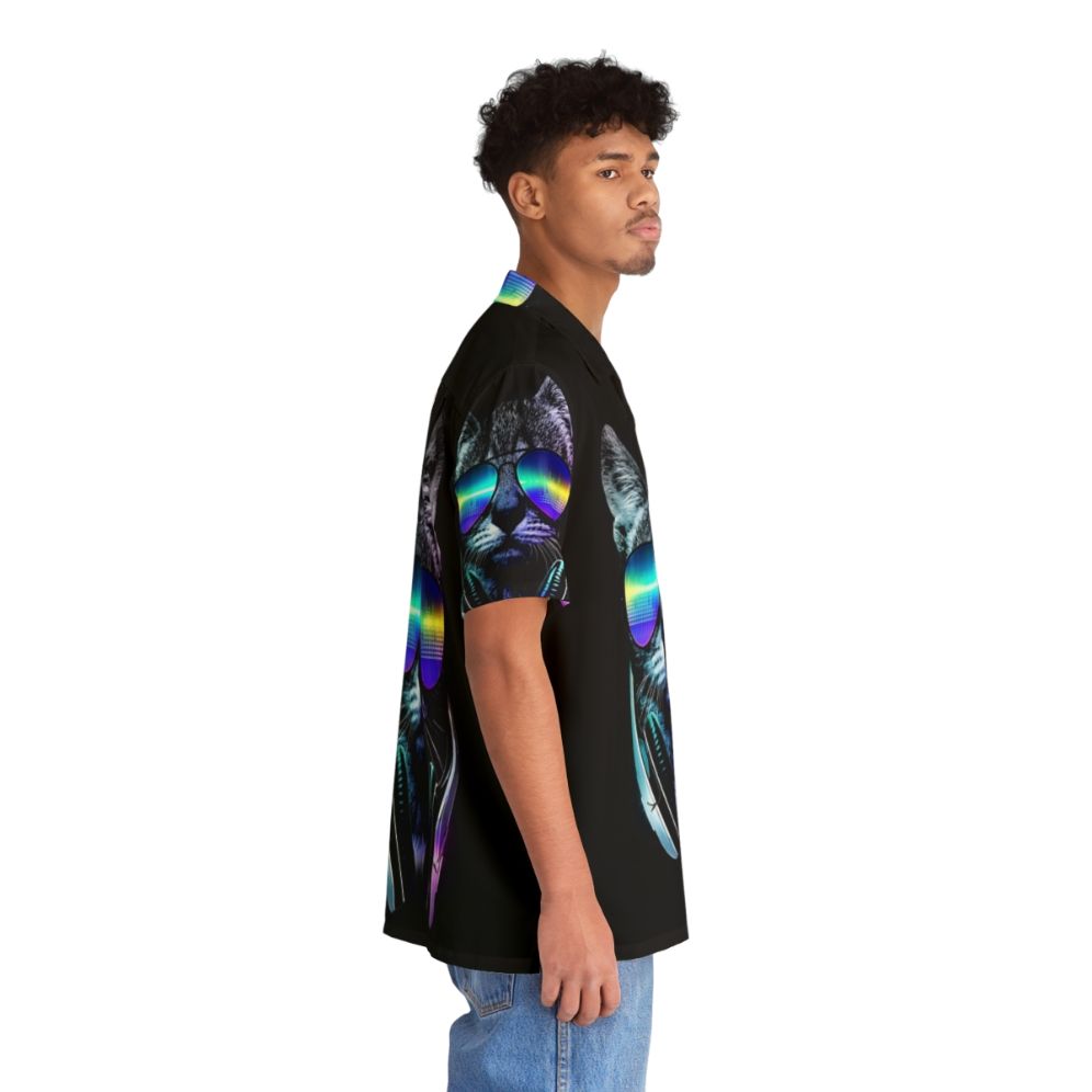 Music Lover Cat Hawaiian Shirt with Neon Equalizer Graphics - People Pight