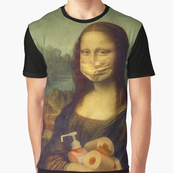 Covid-19 themed Mona Lisa comic graphic t-shirt