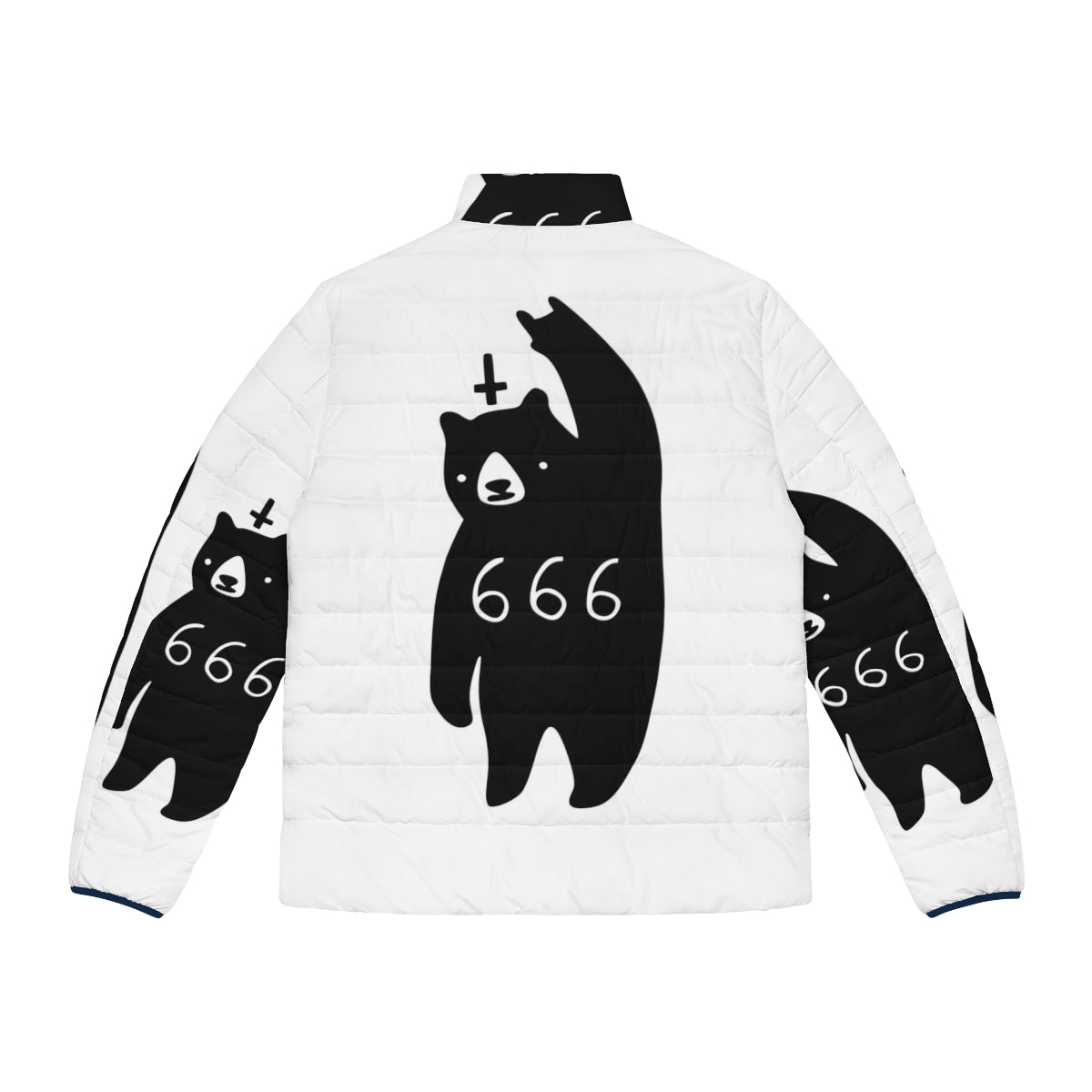 Black metal bear puffer jacket with satanic devil horns design - Back