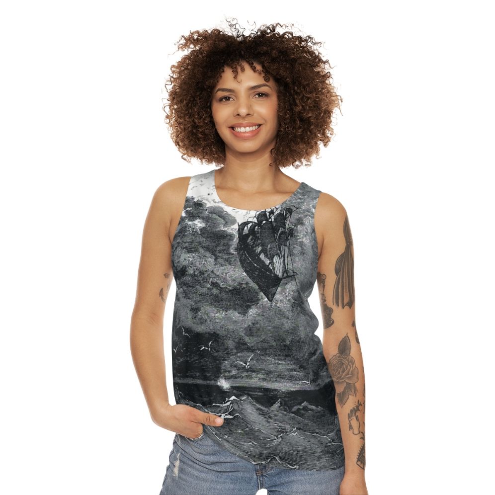 Gustave Dore's vintage engraving of a voyage to the moon on a unisex tank top - women