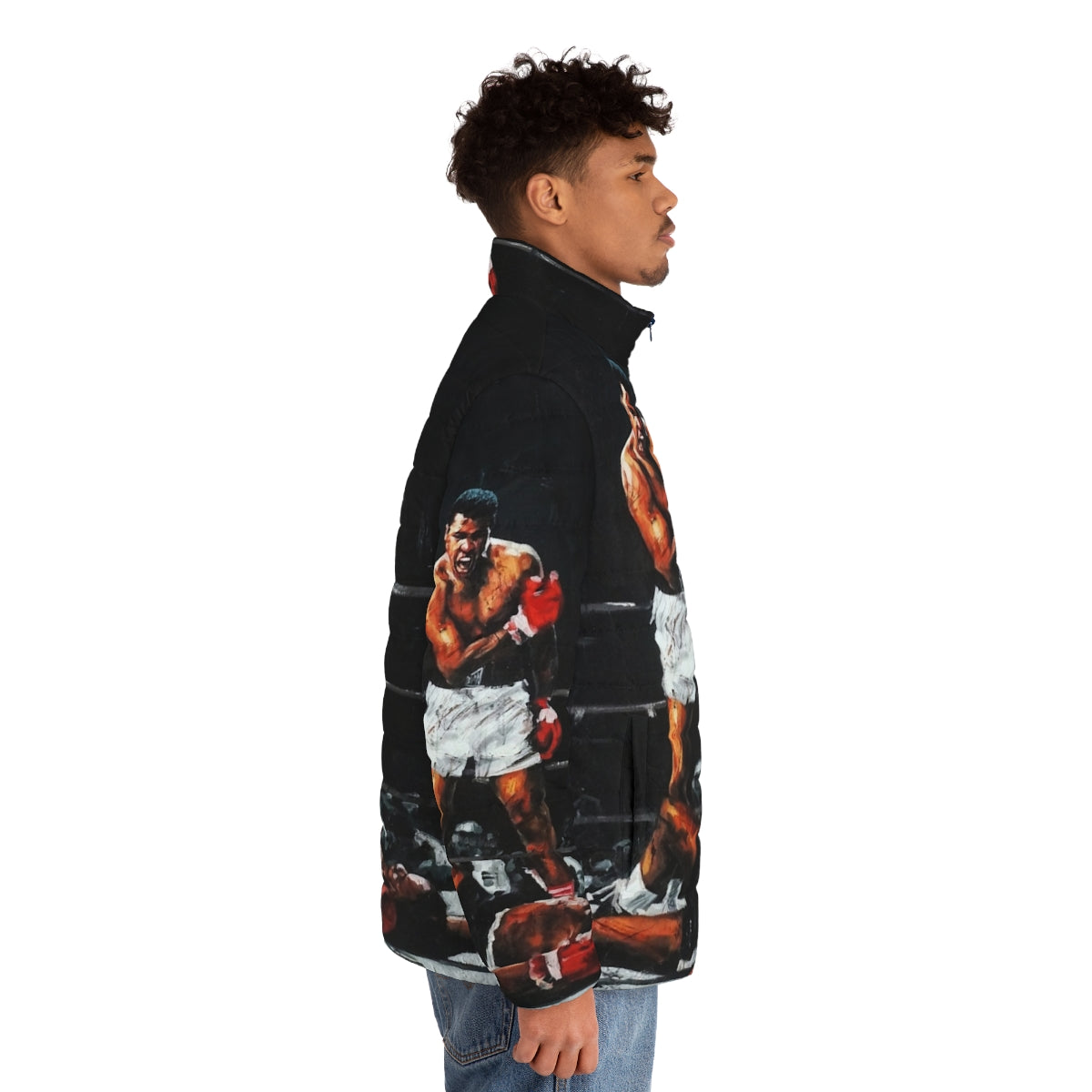 Muhammad Ali Knockout Puffer Jacket with Iconic Sports Moment - men side right