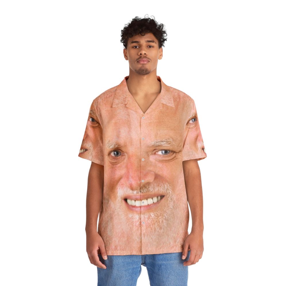 "Hide The Pain Harold" Hawaiian Shirt featuring the popular meme image - People Front