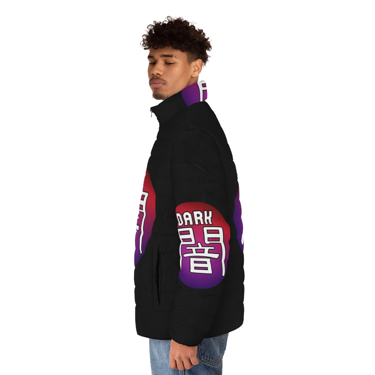 Dark Attribute Yugioh Puffer Jacket - Anime Inspired Outerwear - men side left