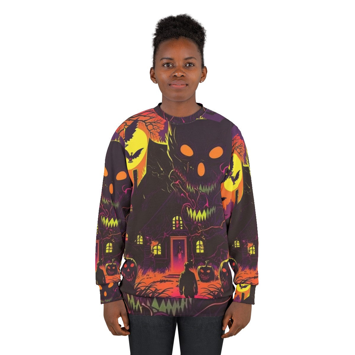 Spooky Halloween Scene V-Neck Sweatshirt - women