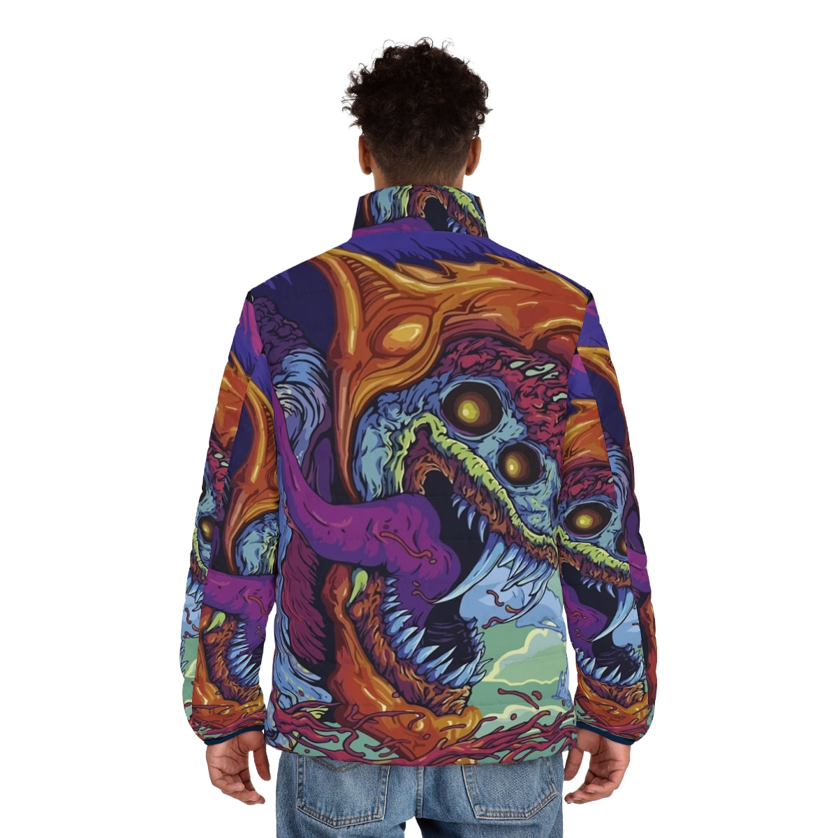 Hyper Beast CS:GO Puffer Jacket with colorful watercolor design - men back